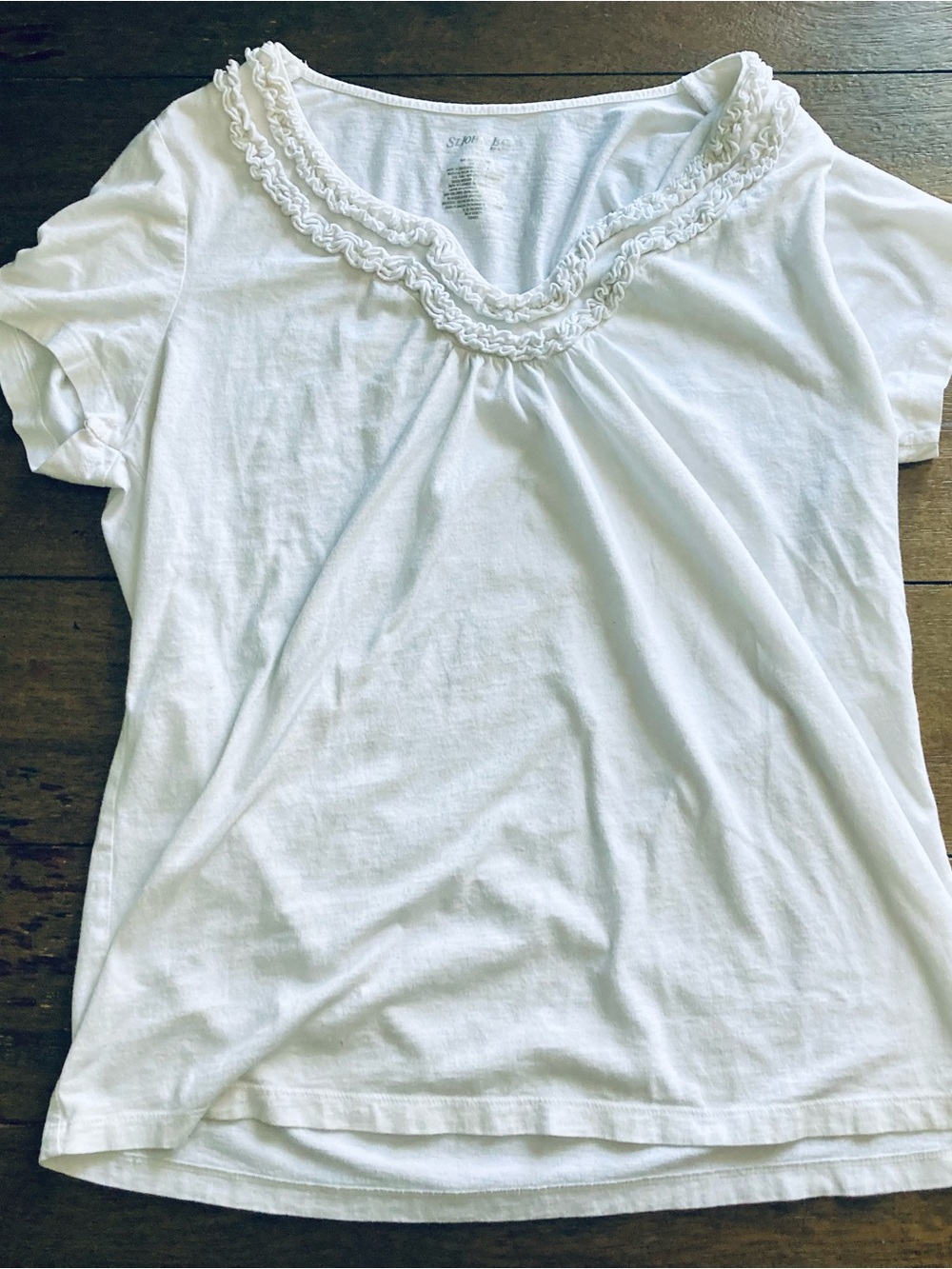 St. John's Bay White Short-Sleeve Ruffle Scoop Neck Top